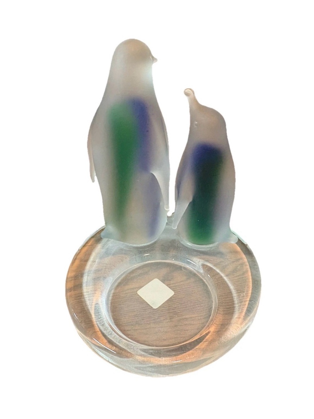 Frosted Glass Penguin Figurines Blue-Green Accents ParyLite Aurora Borealis Glow - Picture 2 of 5